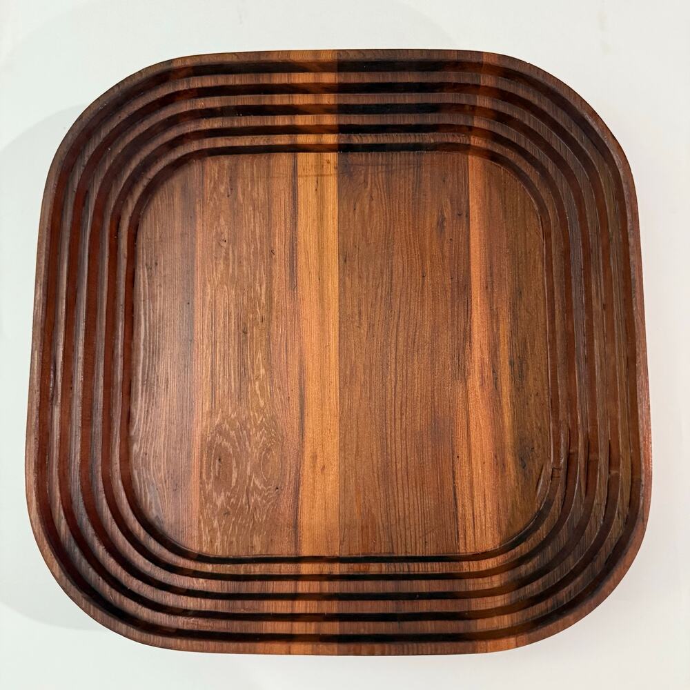 Solid Wood Square Tray 13.5 x 2.5 Decor Display Carved Tapered Tiered